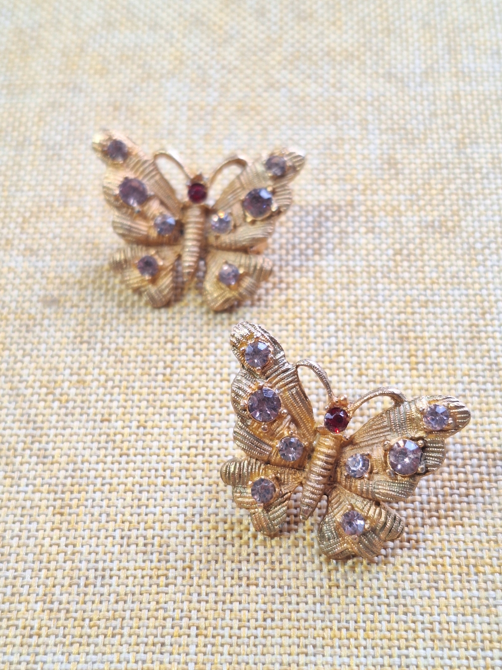 Gold Butterfly Crystal Pins - Pink and Red Accent